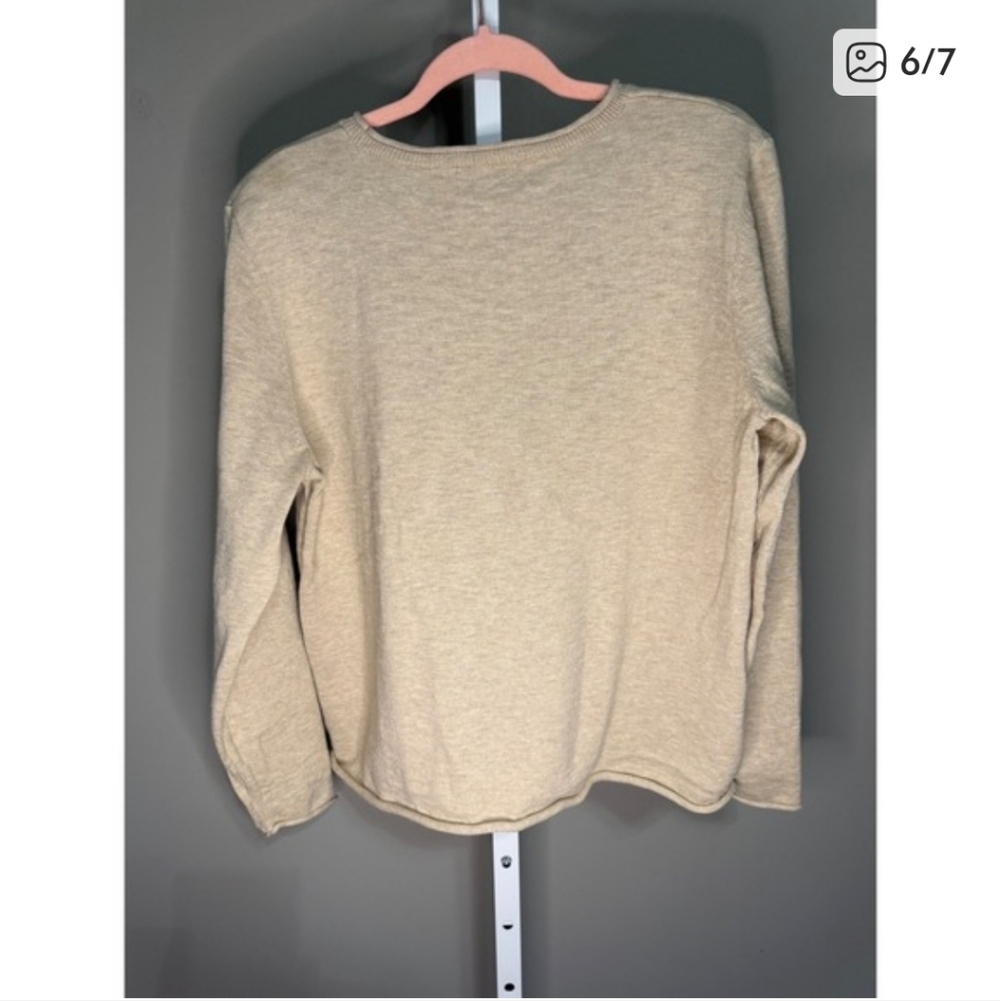 Coldwater Creek 100% Cotton Beige Sunflower Long Sleeve Sweater Top Large - Picture 6 of 7